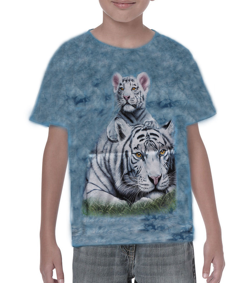 Animal Print | Kids Tie-Dye White Tiger HD Print T-Shirt