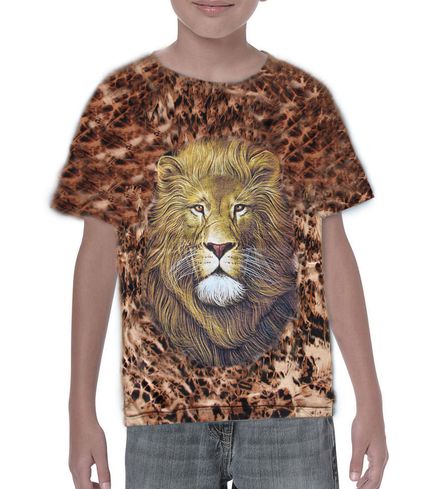 animal shirts positive crew neck kid's unisex T shirts lion portrait Lion Youth & toddler